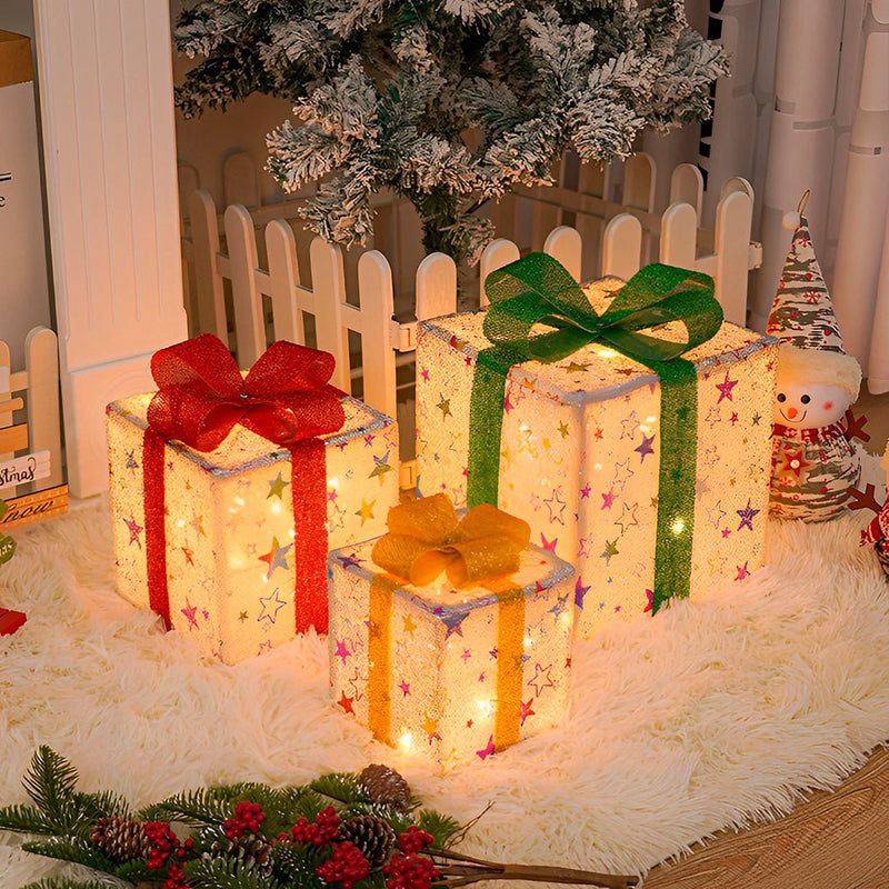 Caixa de Presente Iluminada de Natal LED