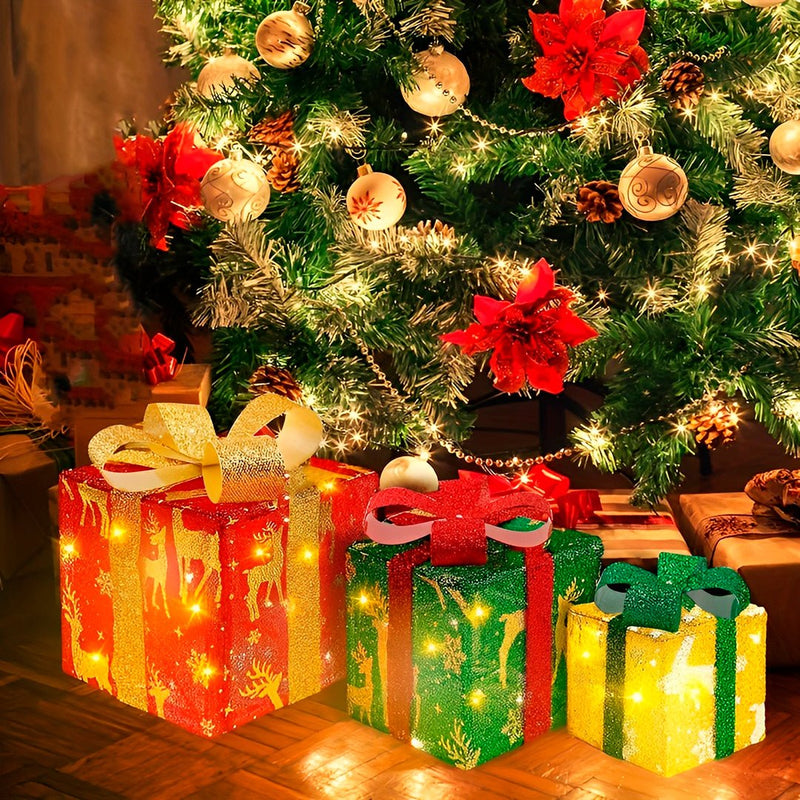 Caixa de Presente Iluminada de Natal LED