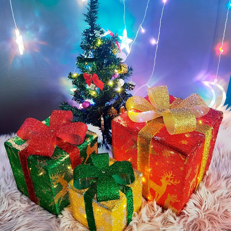 Caixa de Presente Iluminada de Natal LED